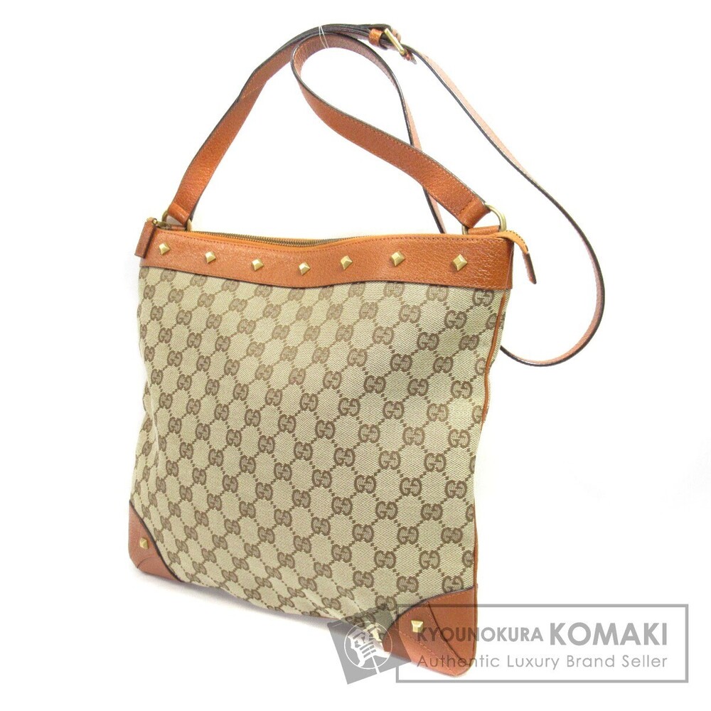 Gucci GG Canvas Studded Messenger Bag Brown